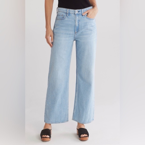rag & bone Denim - rag & bone Lori Mid Rise Wide Leg Rhinestone Denim Jean Light Wash Jewel Size 28